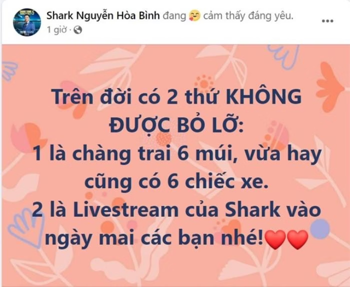 Phát ngôn chấn động của Shark Bình về tình yêu: “Không có 1 cô gái nào thích chàng trai 6 múi hơn là chàng trai có 6 chiếc xe ô tô đâu”