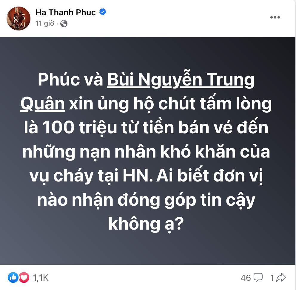 Diễn viên Tùng Dương gây tranh cãi với phát biểu: "Khi chung cư cháy lại không có nổi chiếc trực thăng cứu hộ?"